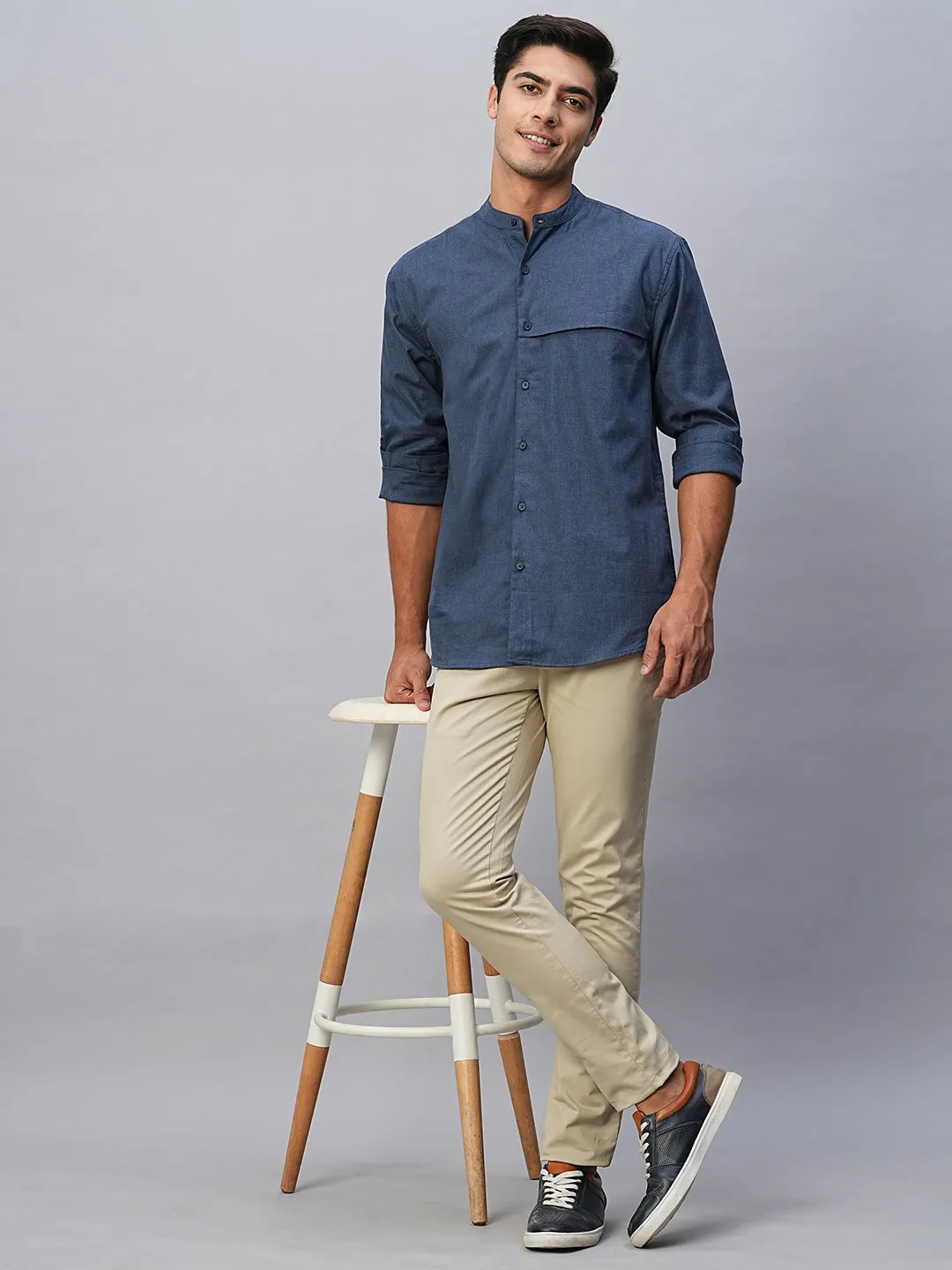 Men's Navy Cotton Regular Fit Shirt