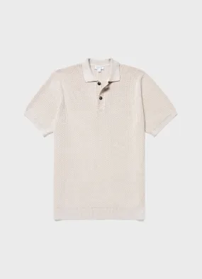 Men's Textured Knit Polo Shirt in Ecru