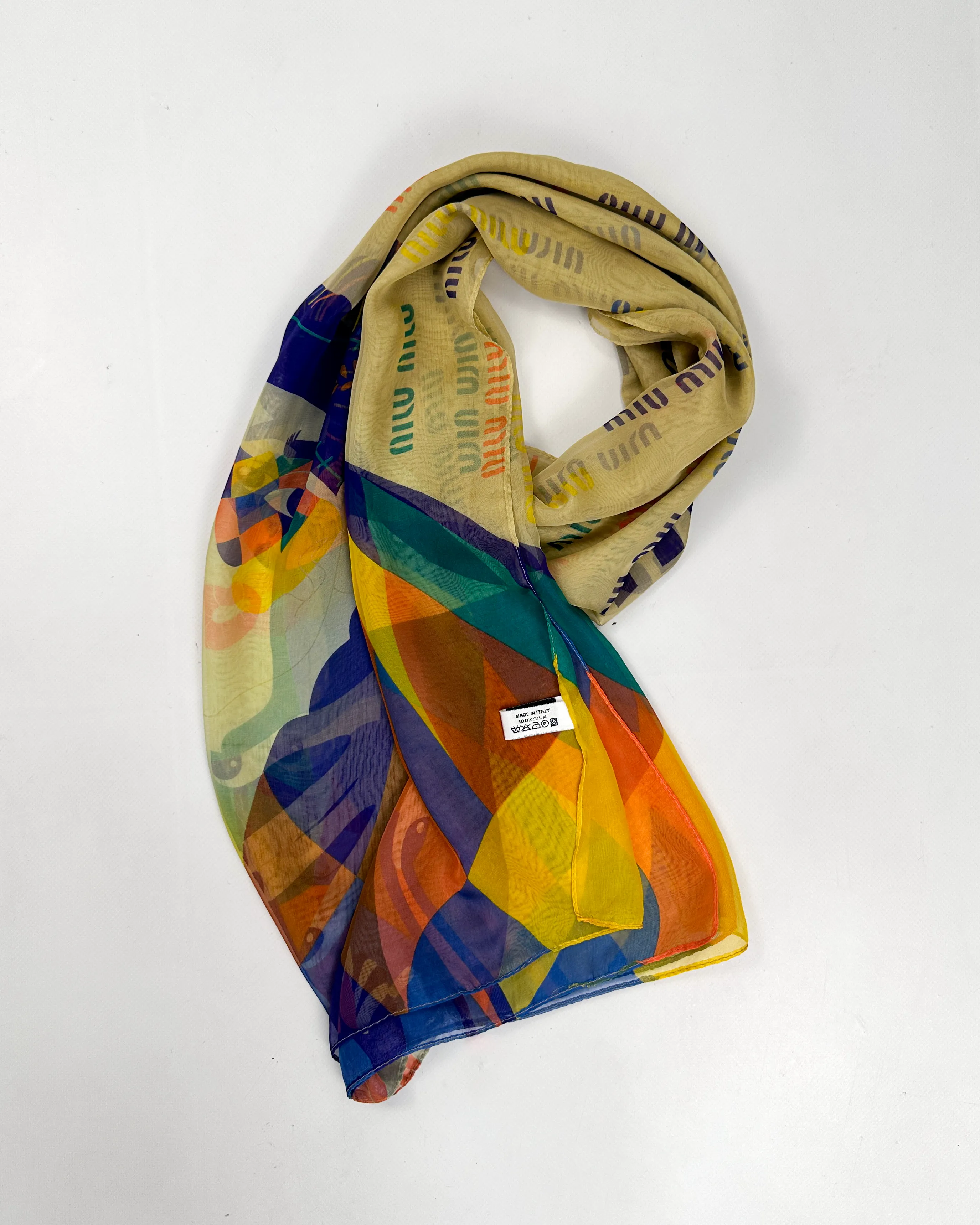 Miu Miu Logo Print Silk Scarf 2000's