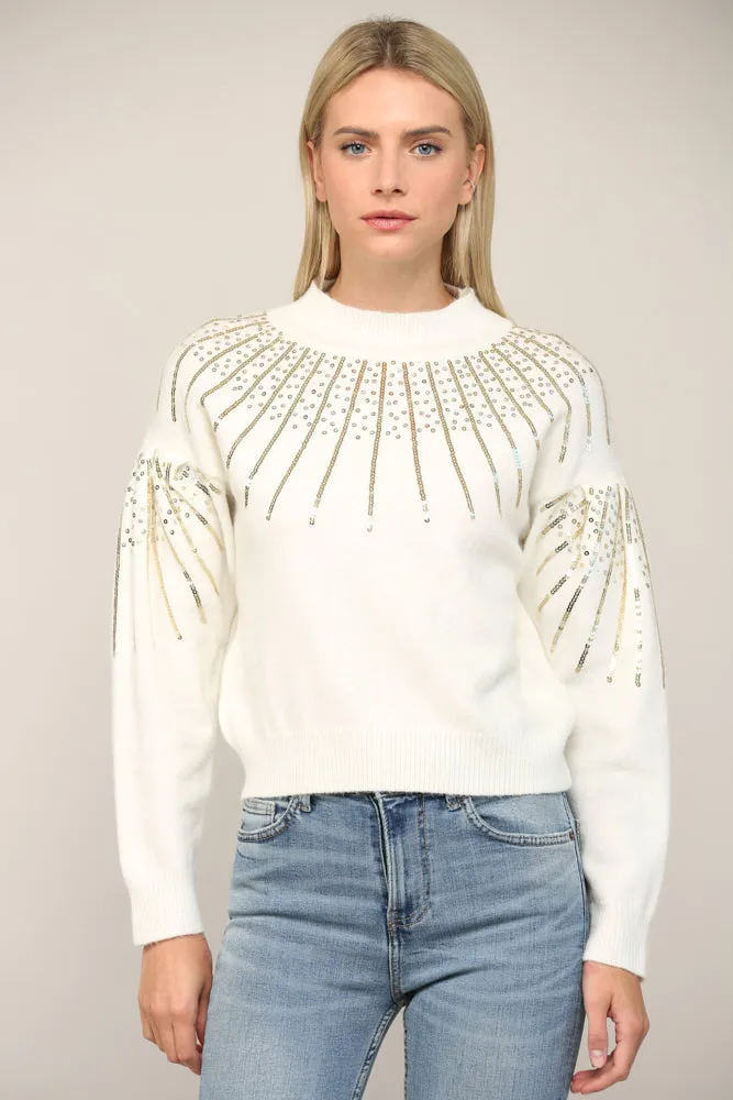 MOCK NECK SEQUIN SWEATER