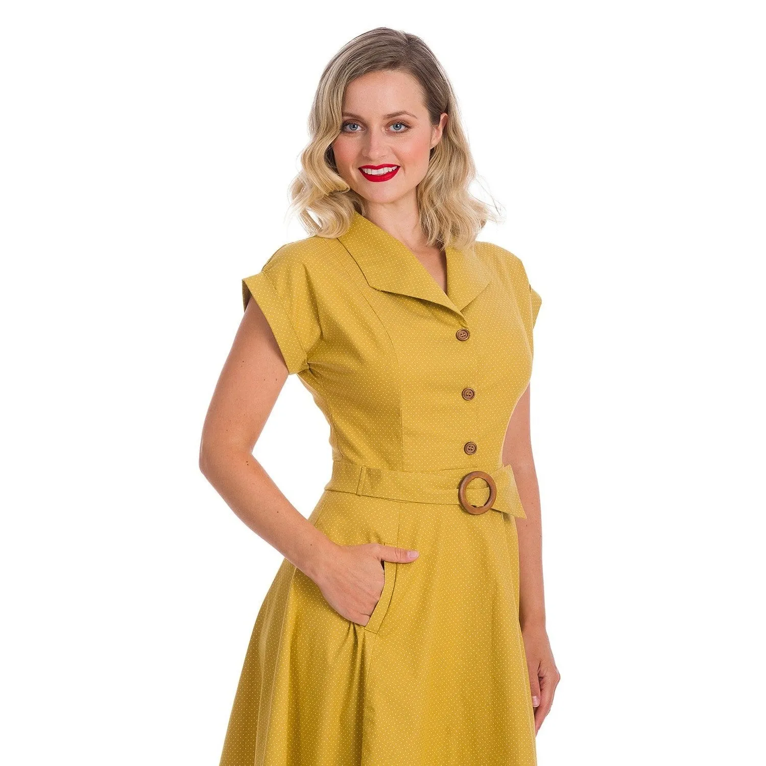 Mustard Yellow Polka Dot Fit & Flare Cap Sleeve Tea Dress