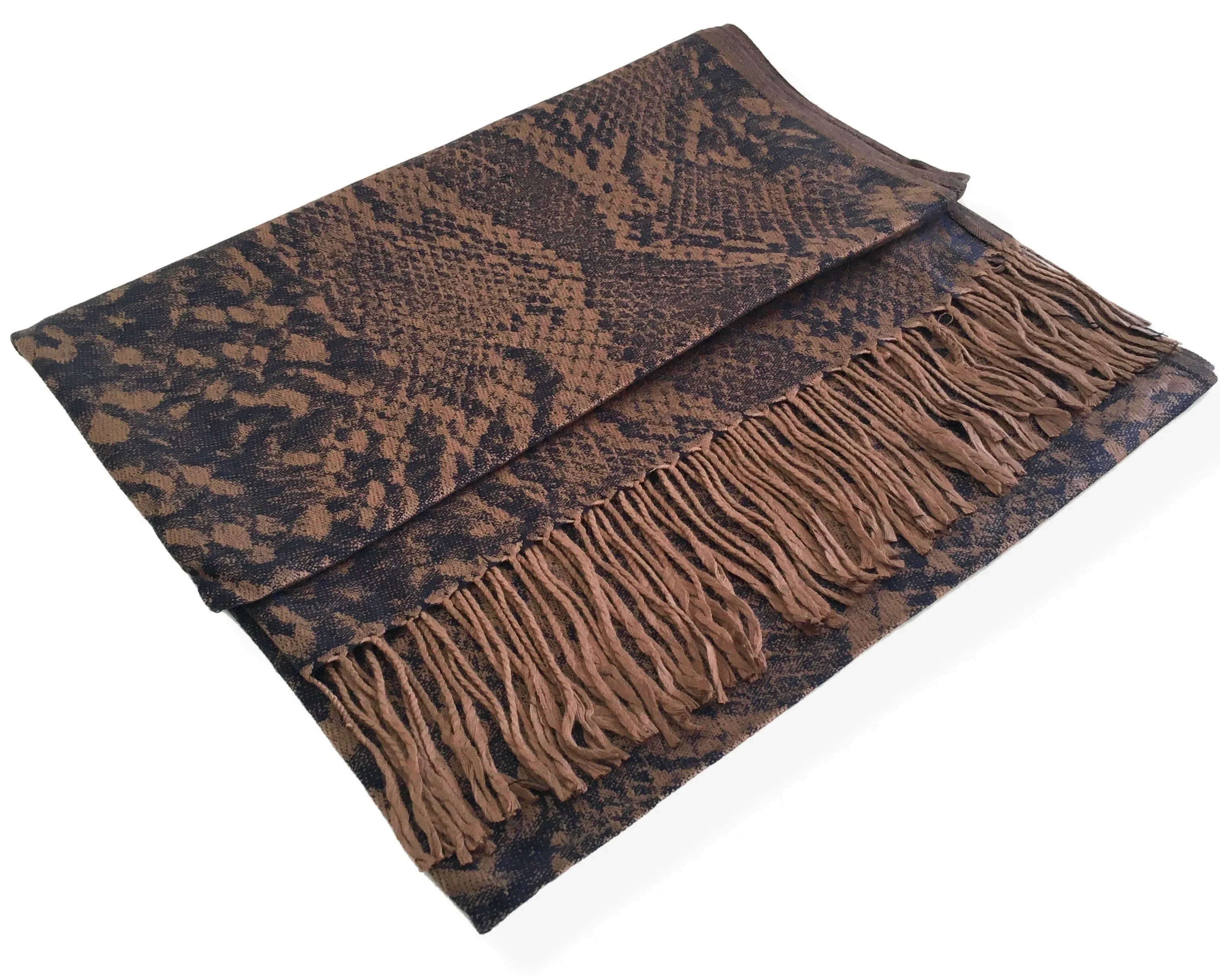 NAVY BRONZE LARGE SNAKESKIN PRINT REVERSIBLE PASHMINA SHAWL SCARF