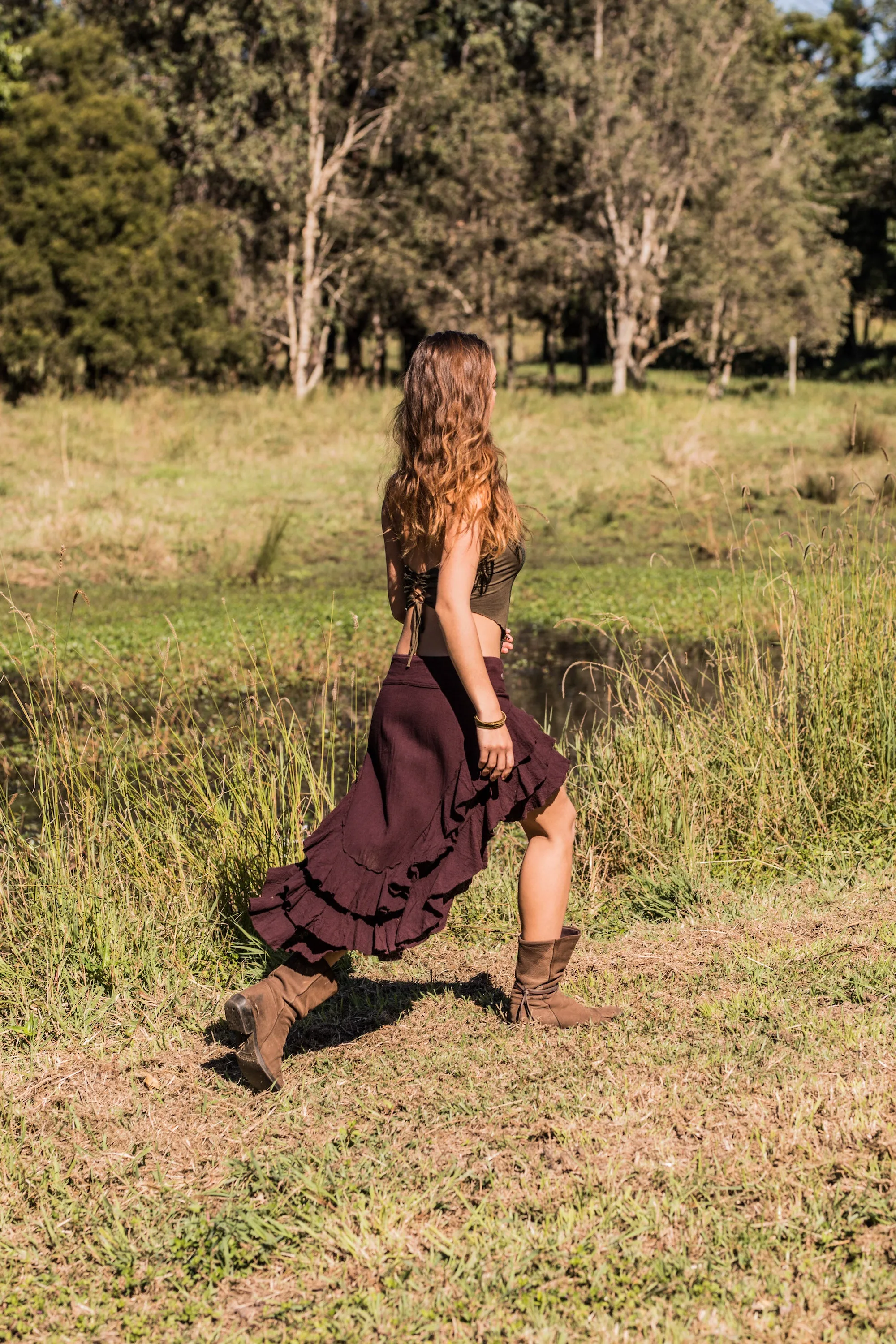 RUFFLE SKIRT BROWN