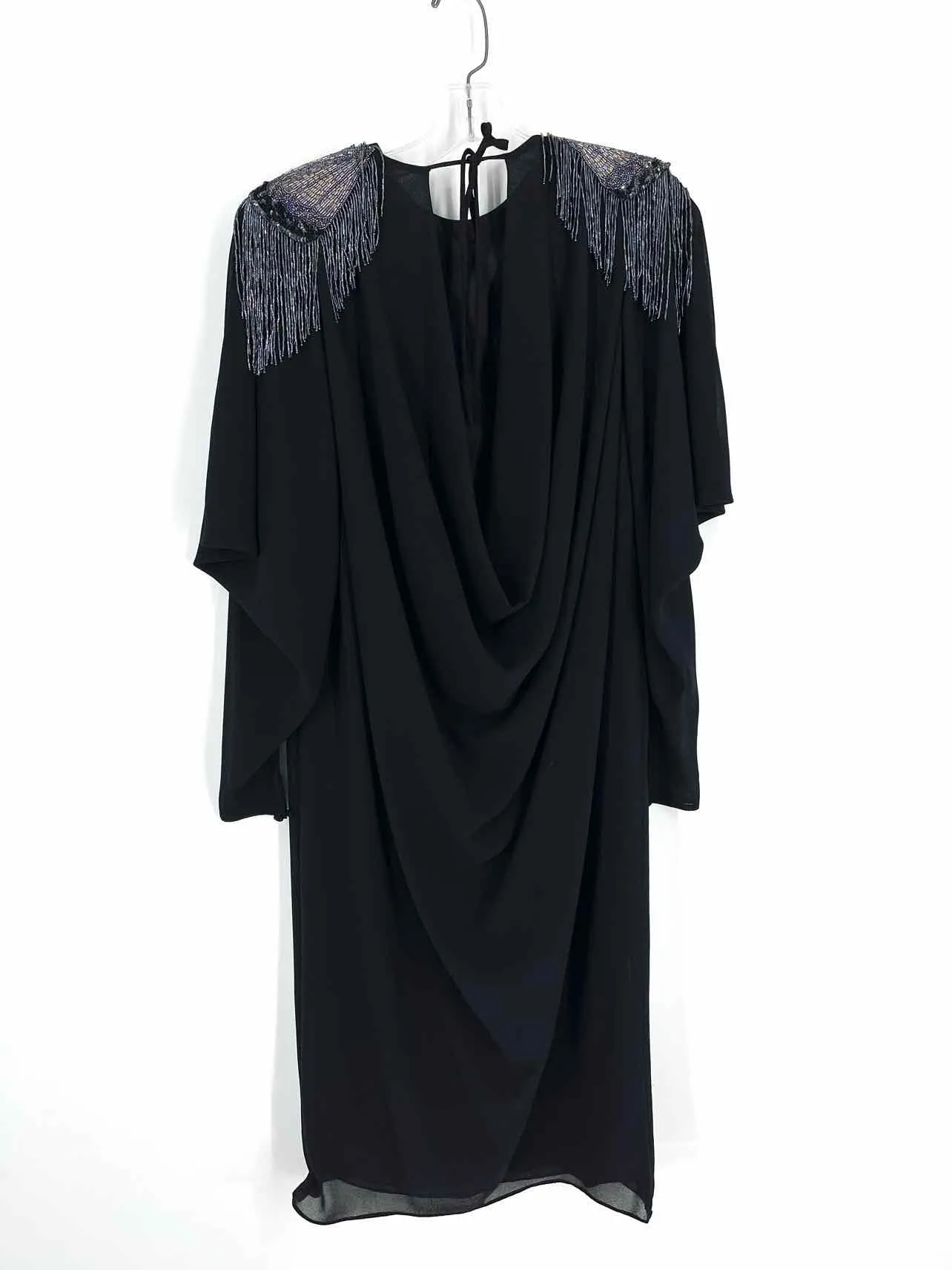 Size 6 Black Beaded Fringe Vintage Dress