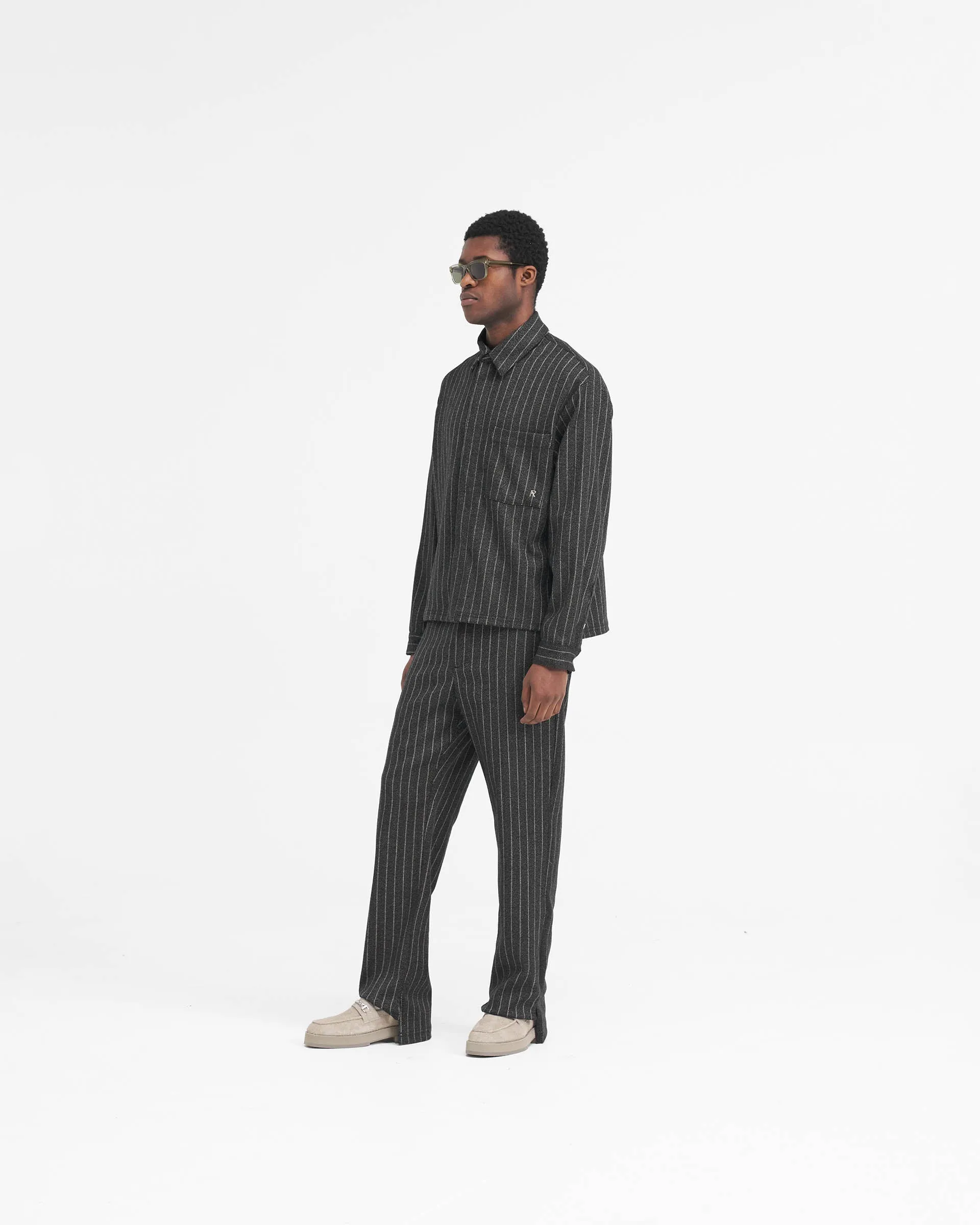 Stepped Hem Pant - Black Pinstripe