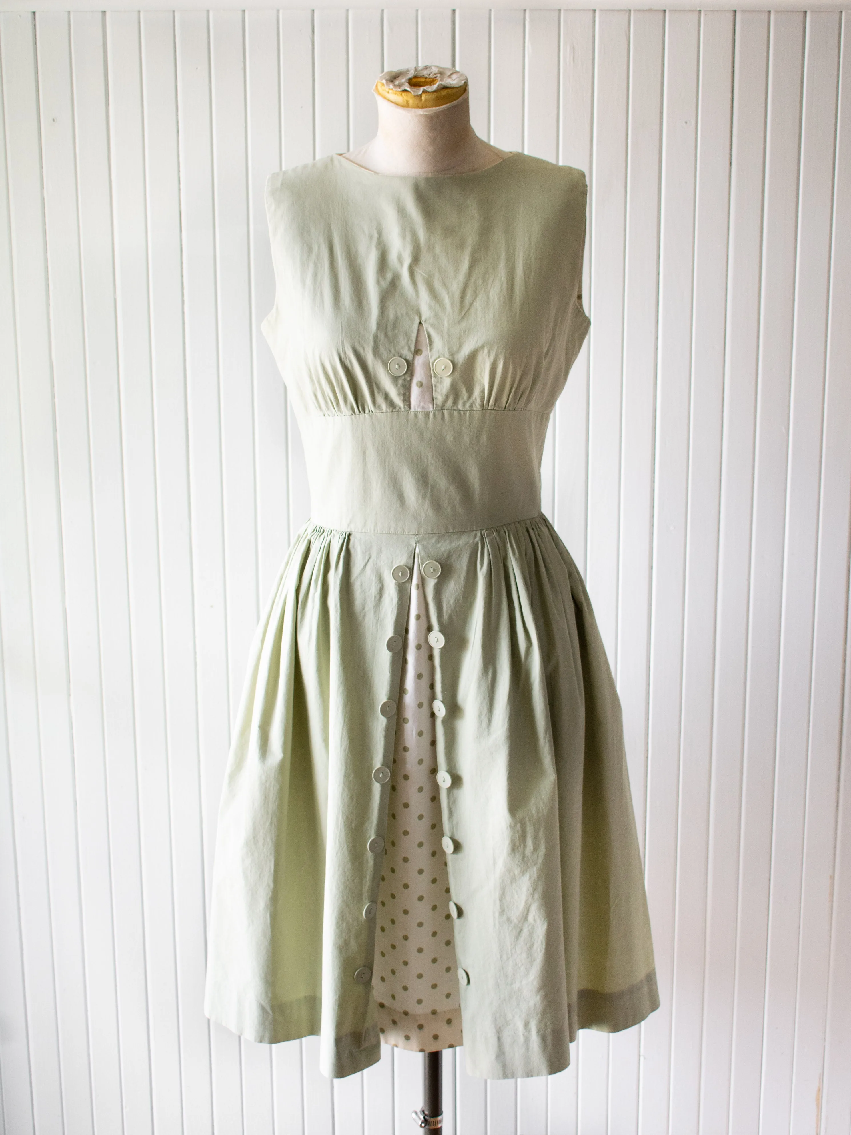 Vintage 1950s Sage Green Fit &amp; Flare Dress Small