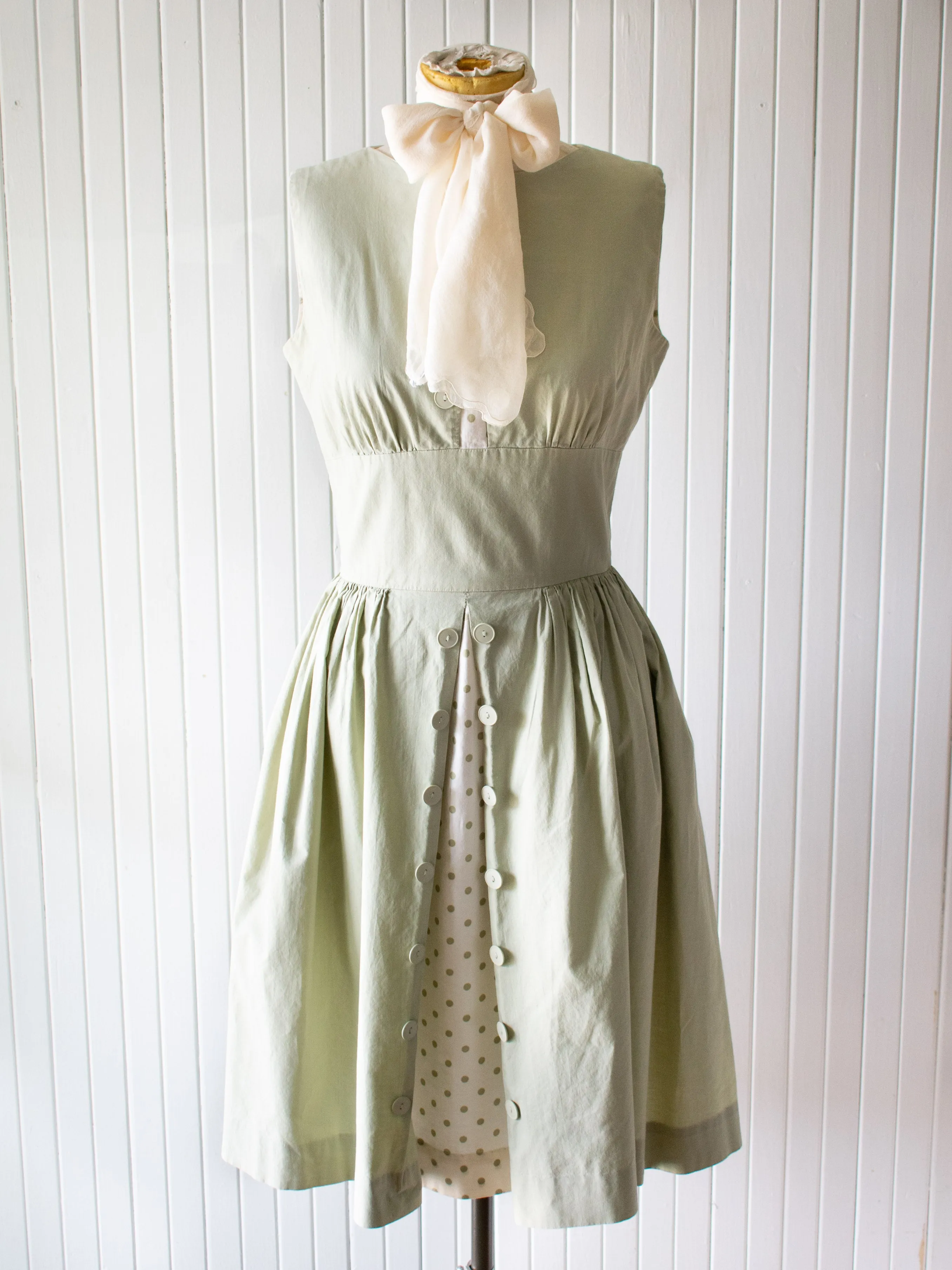 Vintage 1950s Sage Green Fit &amp; Flare Dress Small