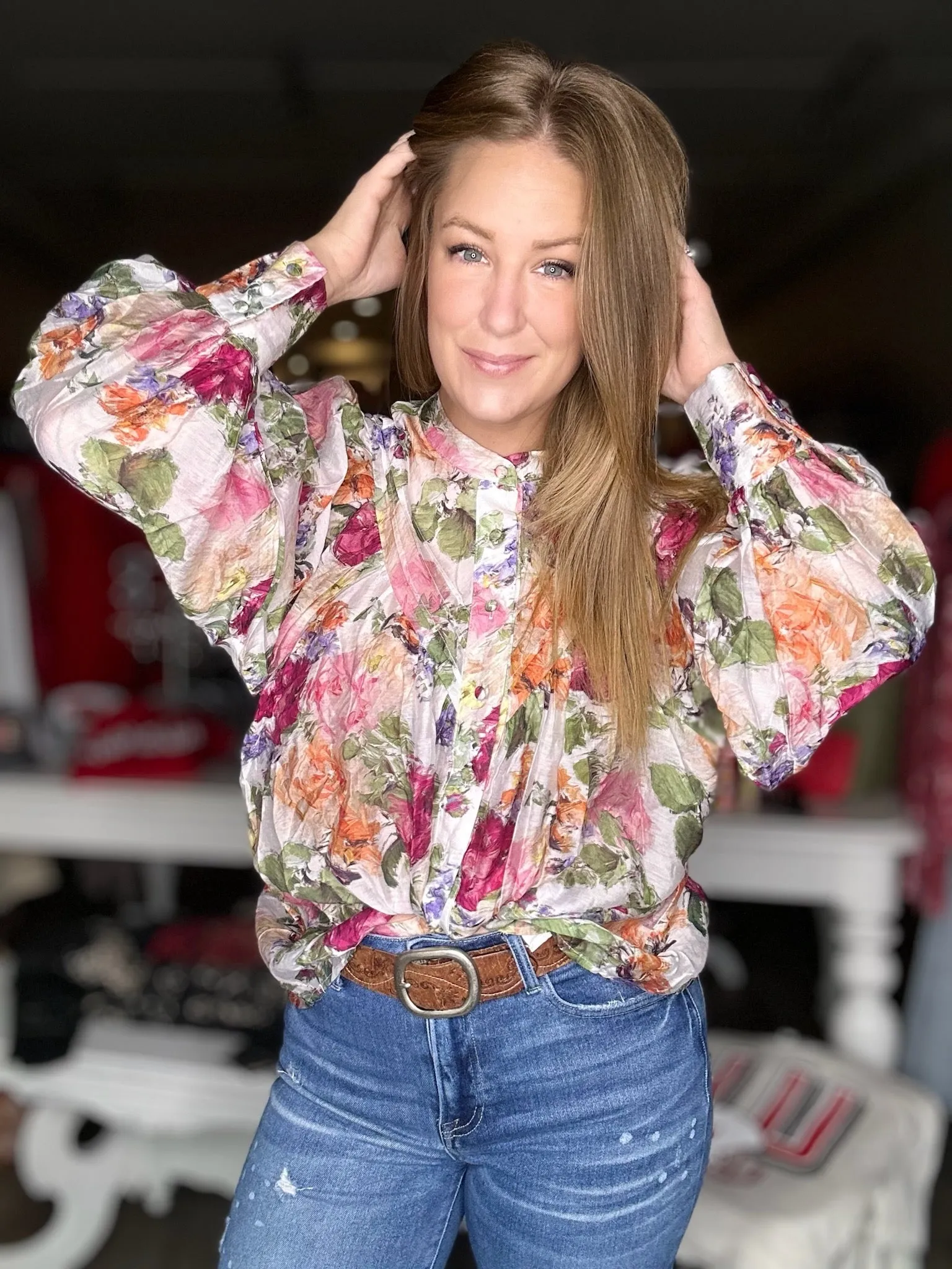 Vintage Floral Button Front Blouse