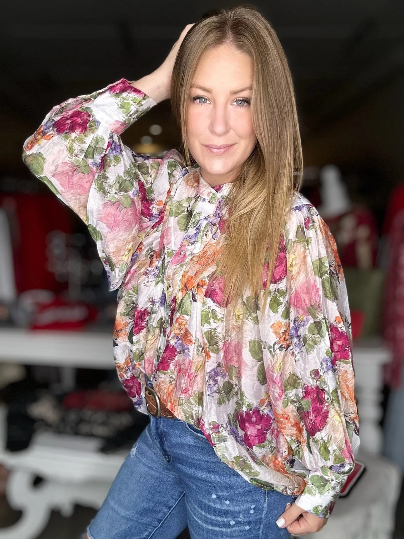 Vintage Floral Button Front Blouse