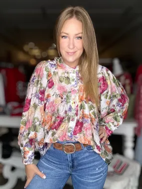 Vintage Floral Button Front Blouse