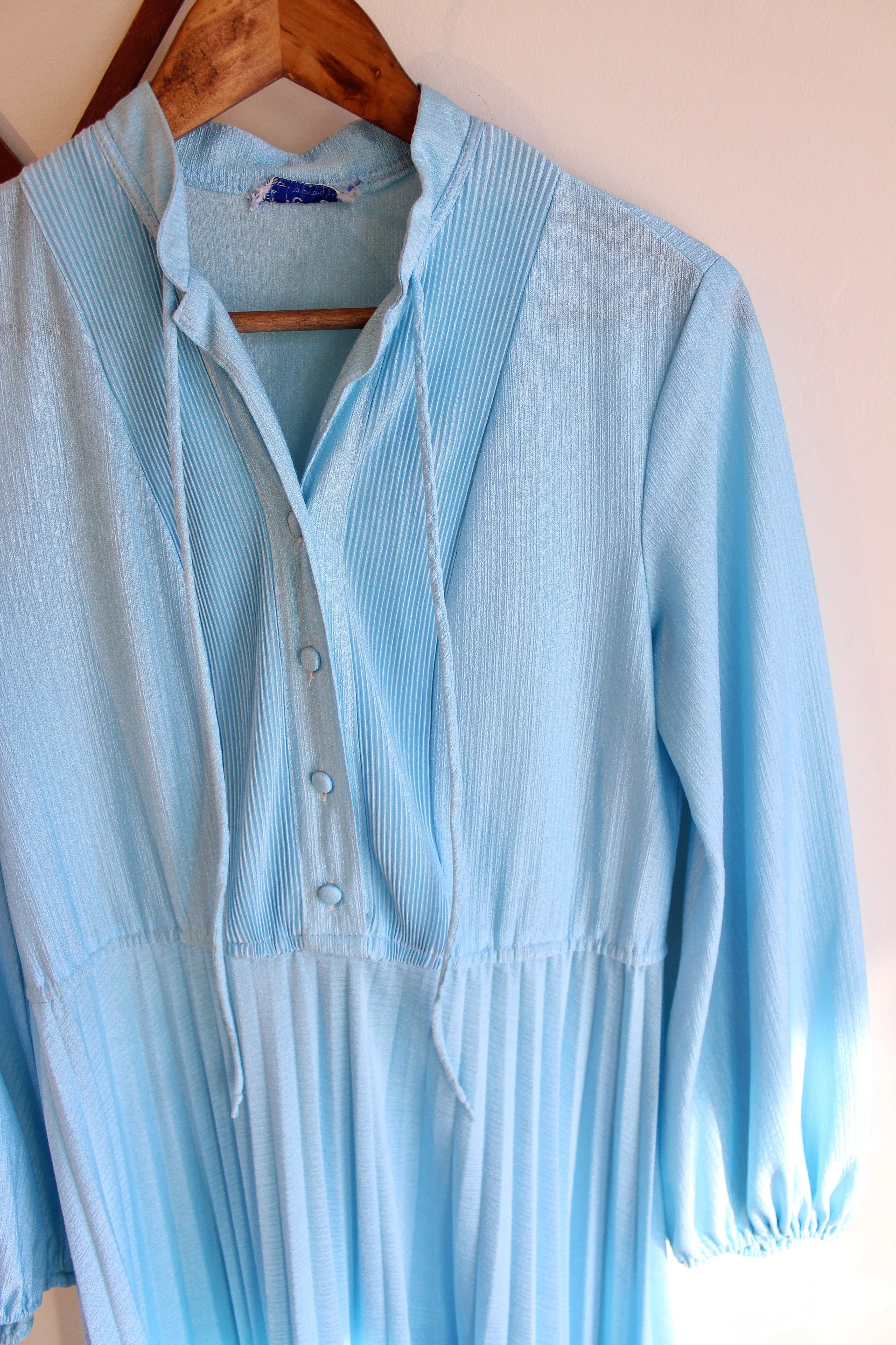 Vintage Light Blue Pleated Dress