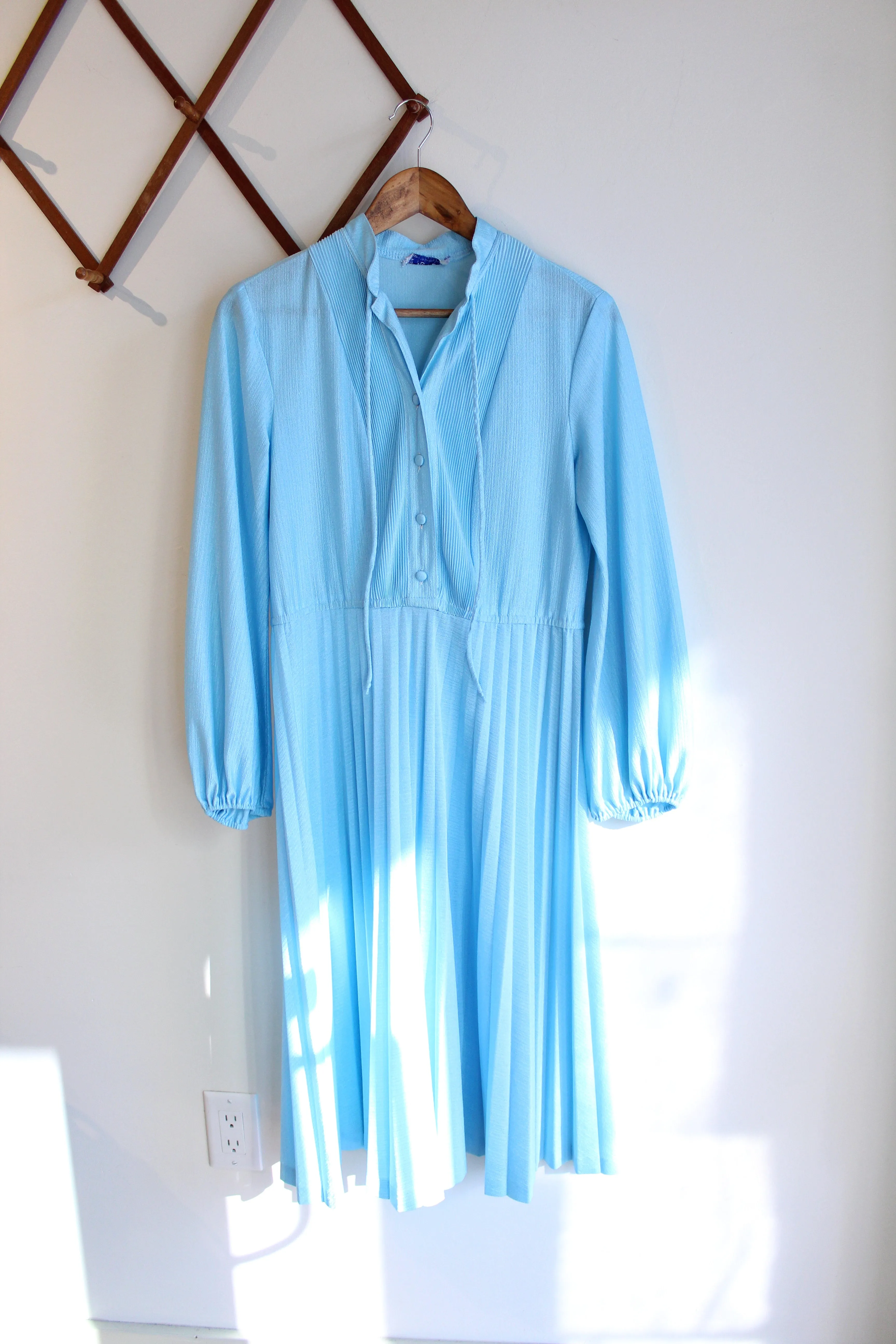 Vintage Light Blue Pleated Dress